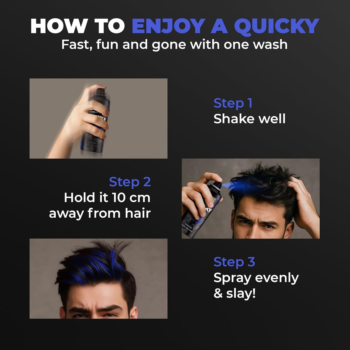 Beardo Quicky Hair Color - Blue Edge, 50 ml | Temporary 1-Day 1-Wash | DIY Instant Hair Color Makeup for Men | No Bleach | No Ammonia | No Damage