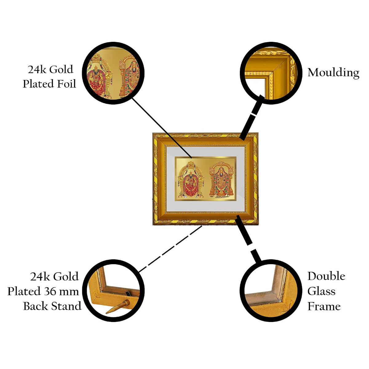 Diviniti Padmavati & Balaji Gold Plated Wall Photo Frame, Table Décor| DG Frame 103 Size 1 and 24K Gold Plated Foil| Religious Photo Frame Idol For Pooja, Gifts Items (16.5 CM X 15.5 CM)