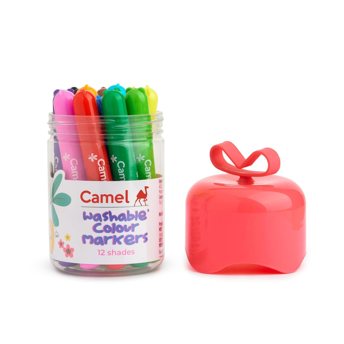 Camel Washable Colour Medium Tip Markers 12 Shades (lid Colour May Vary)