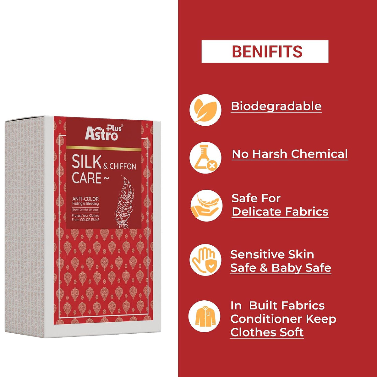 Astro Plus+ Silk & Chiffon Care Wash Liquid Pouch Anti-Color Fading & Bleeding Expert Care For Silk Ware and Chiffon Care Protect Your Clothes From Color Runs (6 Pouch)