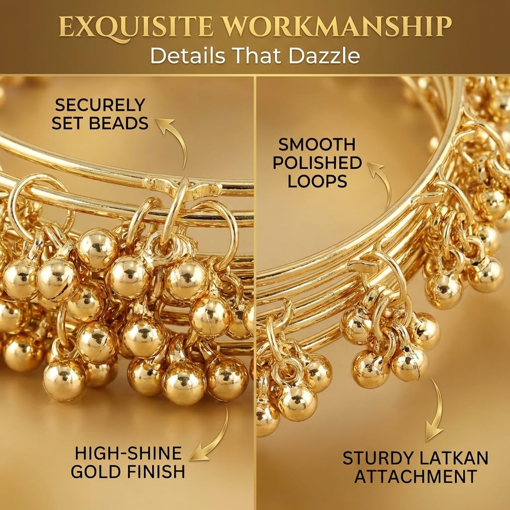 NMII Ethnic Wear Bangles Gold-Tone Alloy with Musical Ghungroo Charms | Women Fashionable Jewelry | Designer Bracelet Bangles For Girls | Viral Kashmiri Chudiya for Weddings, Festivals & Parties