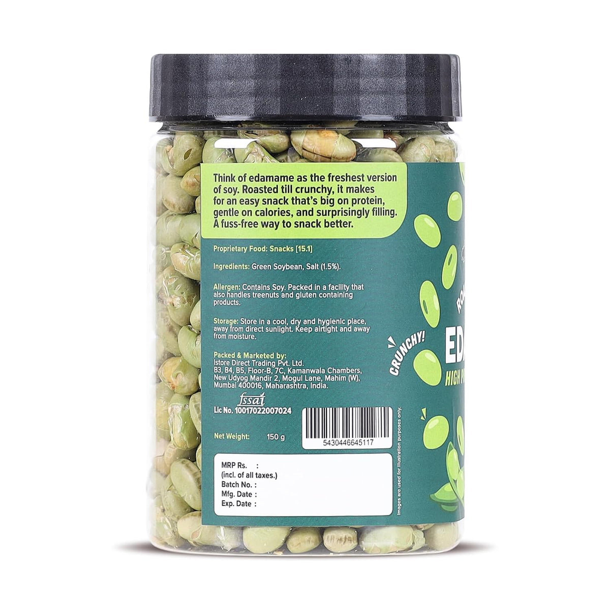 Urban Platter Roasted Salted Edamame, 150g, Pack of 3 (46% Protein, 17% Fiber, Lightly Salted Young Green Soybeans, Highest Plant Protein Supersnack)