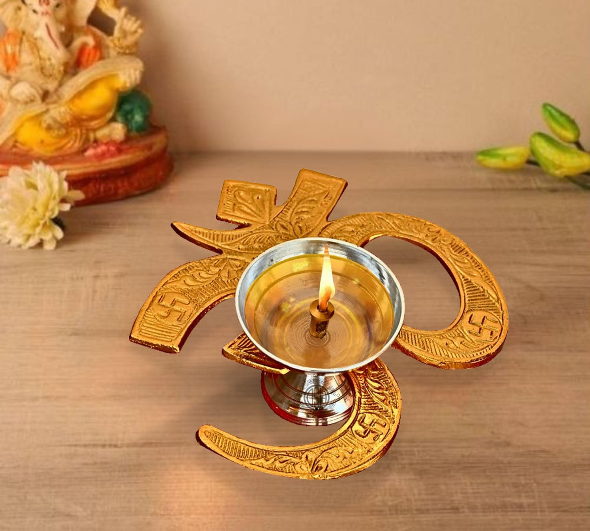 DSH Om Symbol Diya Oil Lamp for Puja Home Office Mandir Akhand Jyot Diya Deepak for Diwali Festival Gift Item .