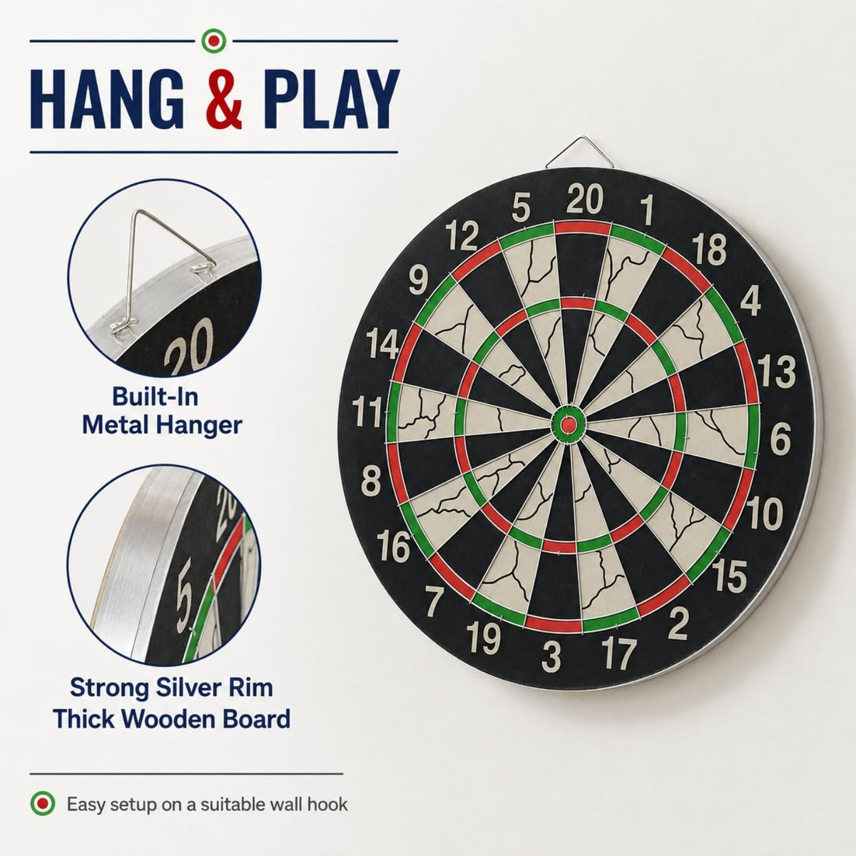 Toy Imagine 18 Inch Double-Sided Dart Board Set with 6 Darts