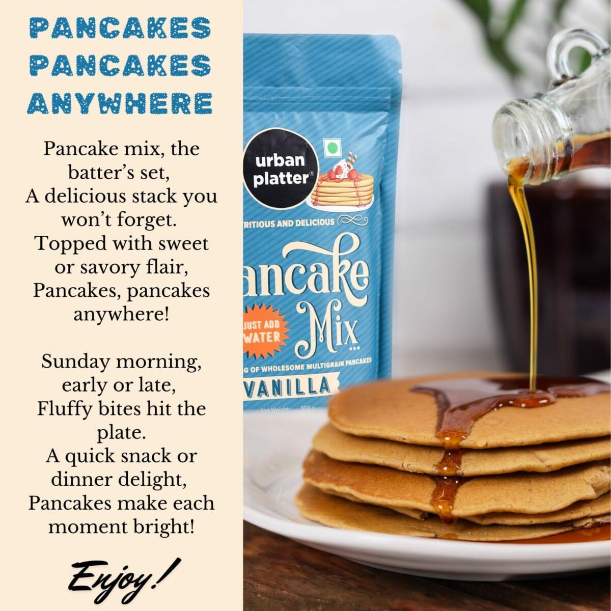 Urban Platter Vanilla Pancake Mix, 300g (Refined Flour Free | Instant Mix | Breakfast Essential)