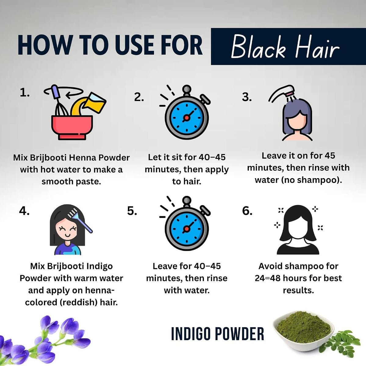 Brijbooti Organic Indigo Powder for Black Hair (200 Gr) | Herbal Indigo Powder for Natural Hair Coloring | Neela Amari, Neel Patti, Neela, Neelamari