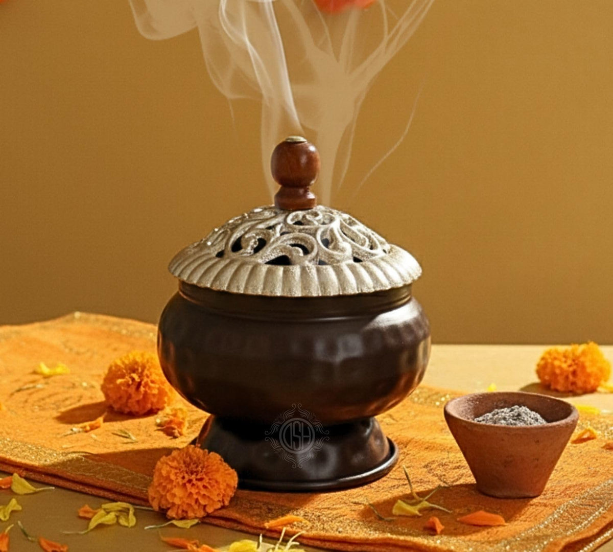 DSH Incense Burner Home Purifying Loban Dhoop Dani Dhuni for Home and Office Kapoor Dani for Puja Sambrani Dhoop Holder. (Suradhuni Silver)