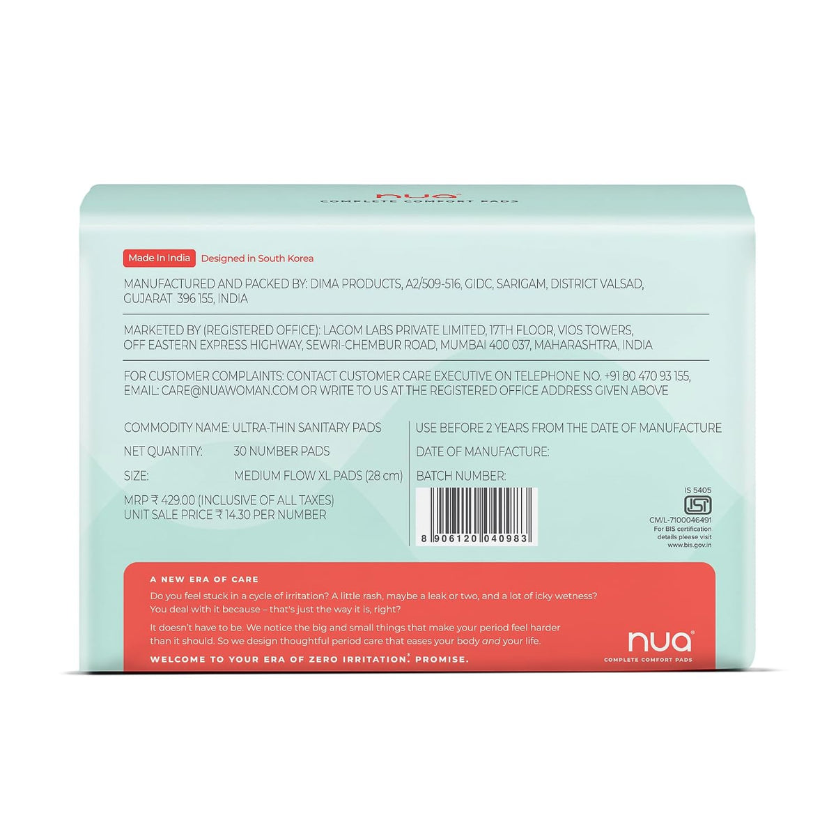 Nua Ultra Safe| 30 Medium Flow -XL | SUPER SAVER PACK | Leakproof & Toxic Free Sanitary Pad (Pack of 30)