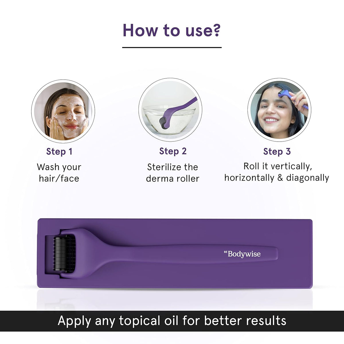 Be Bodywise Bodywise Advance Derma Roller for Women | 540 Micro 0.5mm Titanium Alloy Needles | Faster Absorption of Oils & Serums | Reduces Hair Fall & Stimulates Hair Follicles | Safe, Easy & Effective To Use