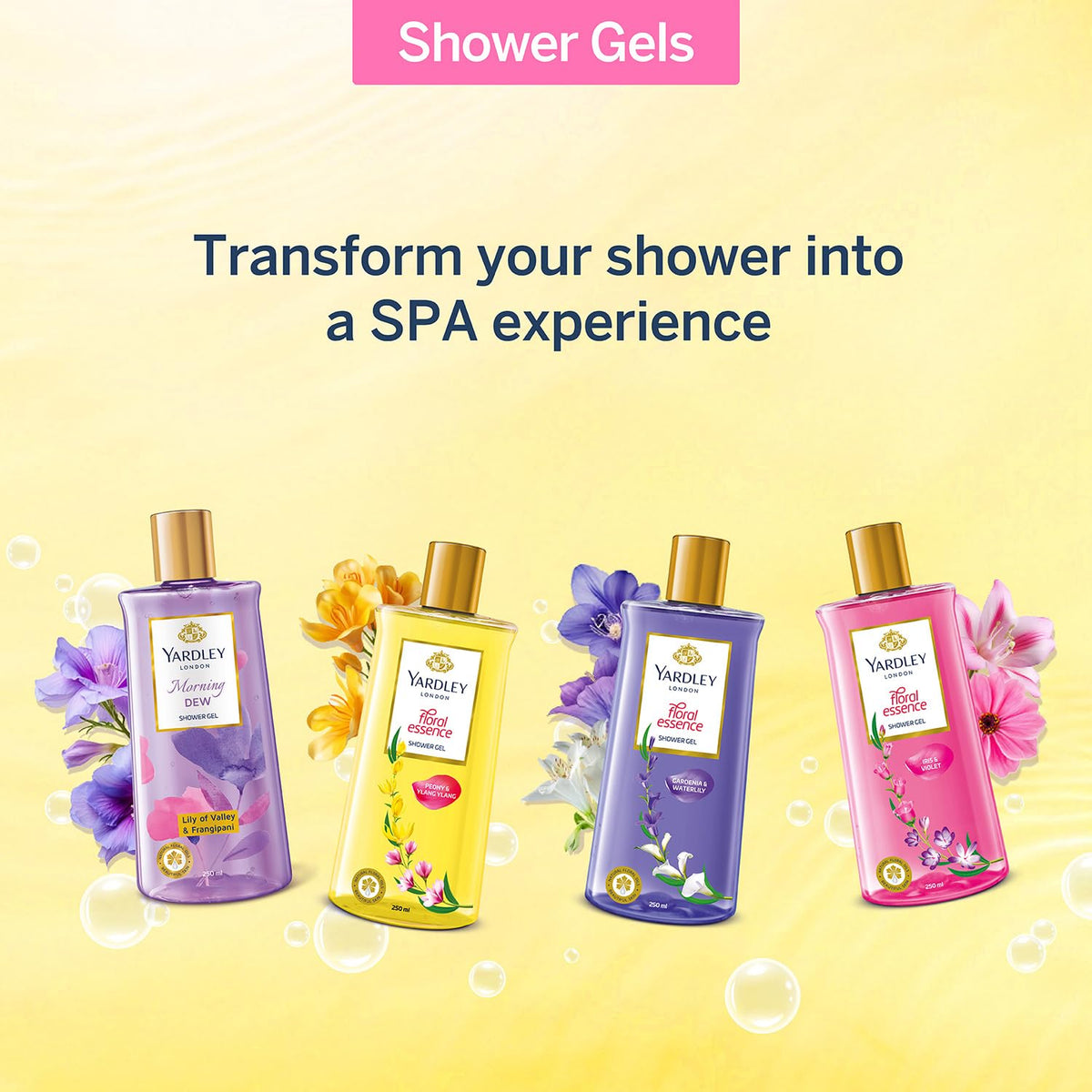 Yardley London| Shower Gel| Floral Essence| With Natural Oils Of Peony & Ylang Ylang| No Parabens| No Silicones | 250ml