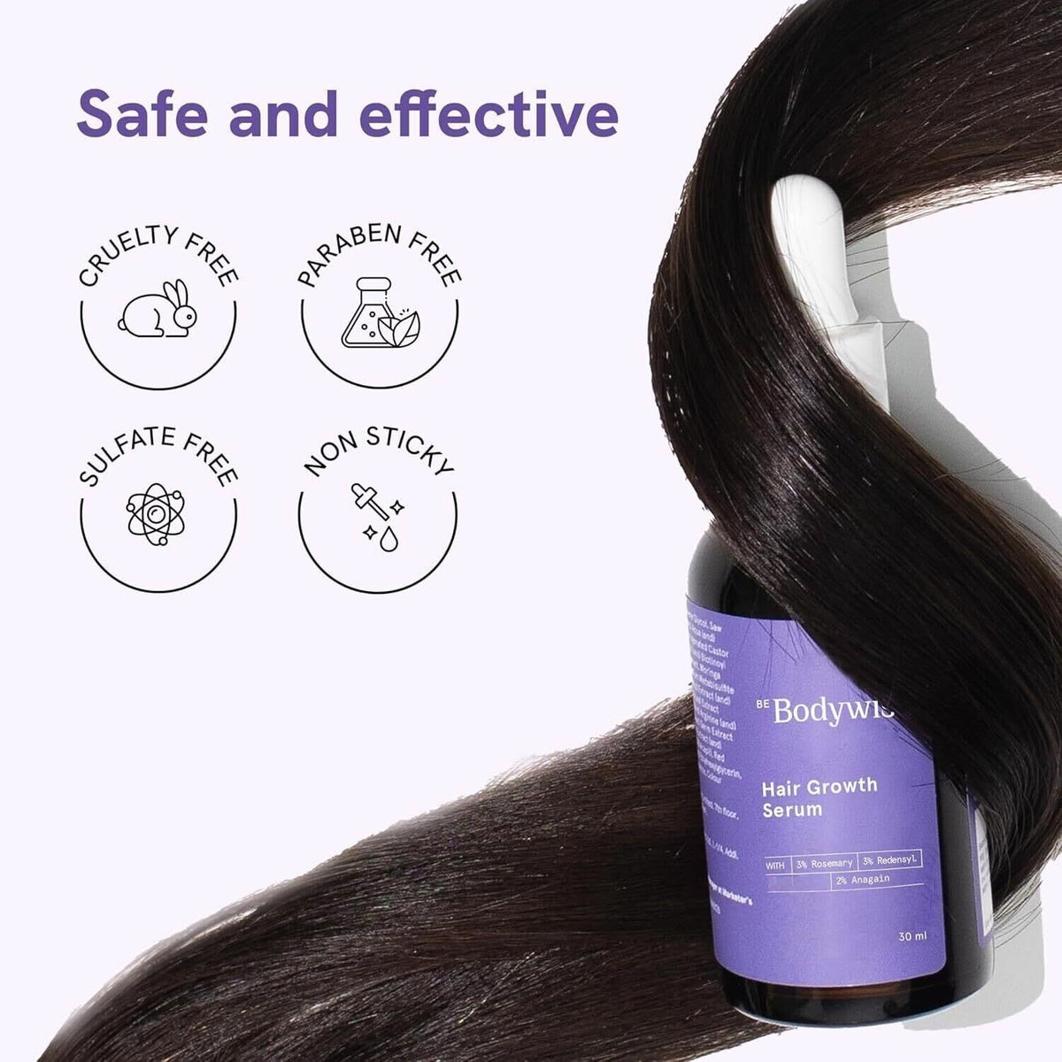 Be Bodywise 3% Rosemary Hair Serum | With 3% Redensyl & 2% Anagain | For Thicker & Stronger Hair | Prevents Hair Fall & Stimulates Hair Follicles | For All Hair Types | 30ml