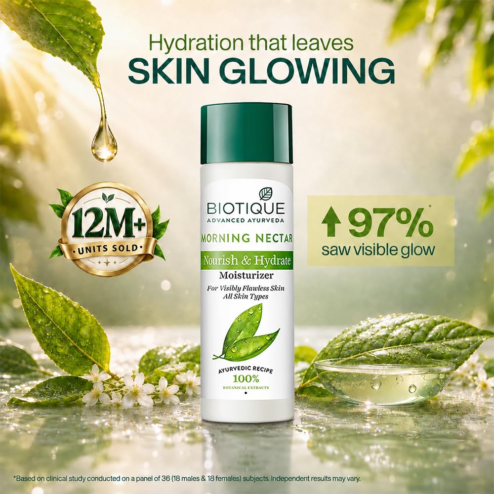 Biotique Morning Nectar Flawless Skin Moisturizer Lotion L Prevents Dark Spots, Blackheads And Blemishes L Visibly Flawless Skin L Nourishes And Hydrates Skin L All Skin Types L 190Ml
