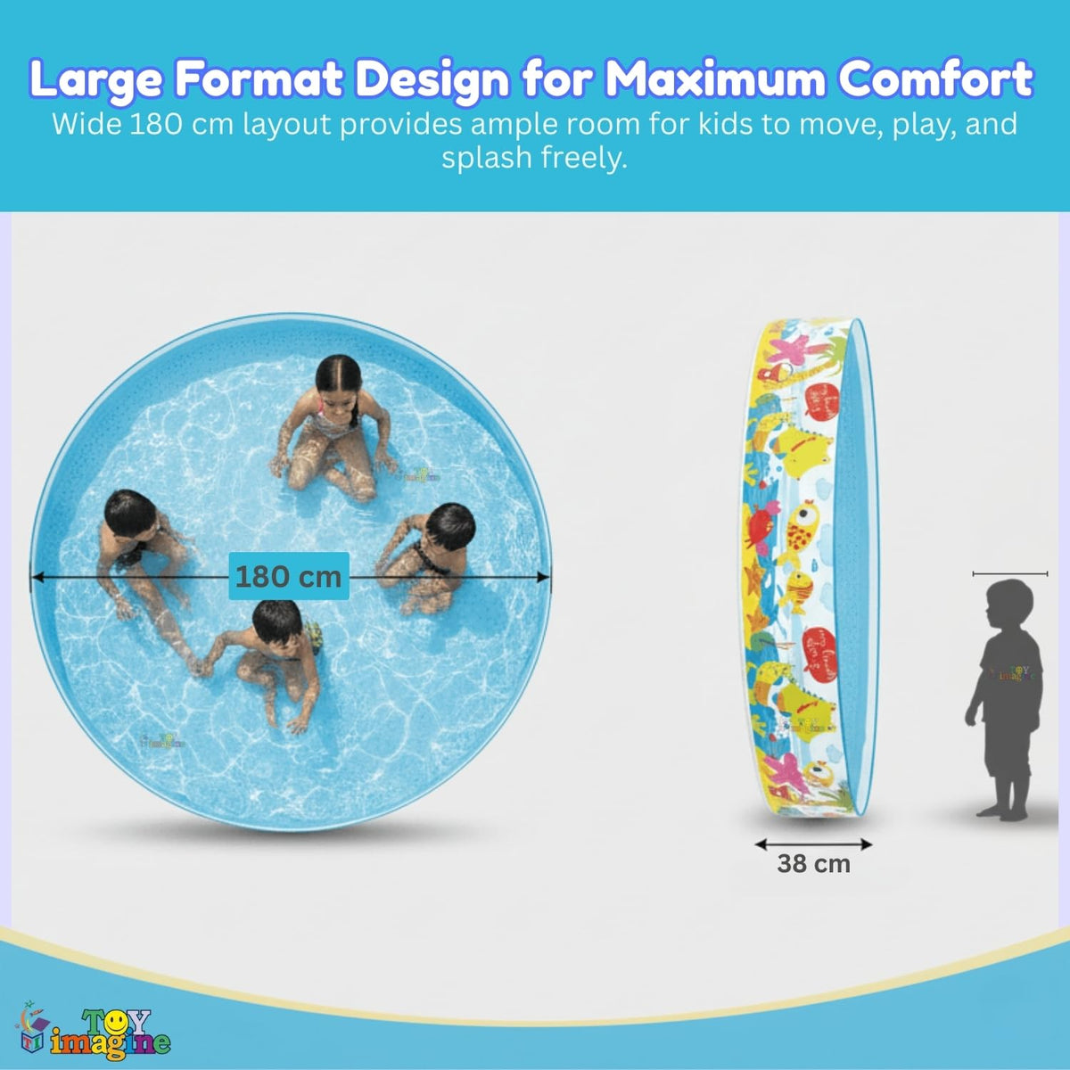 Toy Imagine 6 ft Kids Non Air Swimming Pool – Large Outdoor Snapset Pool for Kids | Foldable Portable Garden Water Pool | No Air Pump Required | Summer Pool for 1–10 Years
