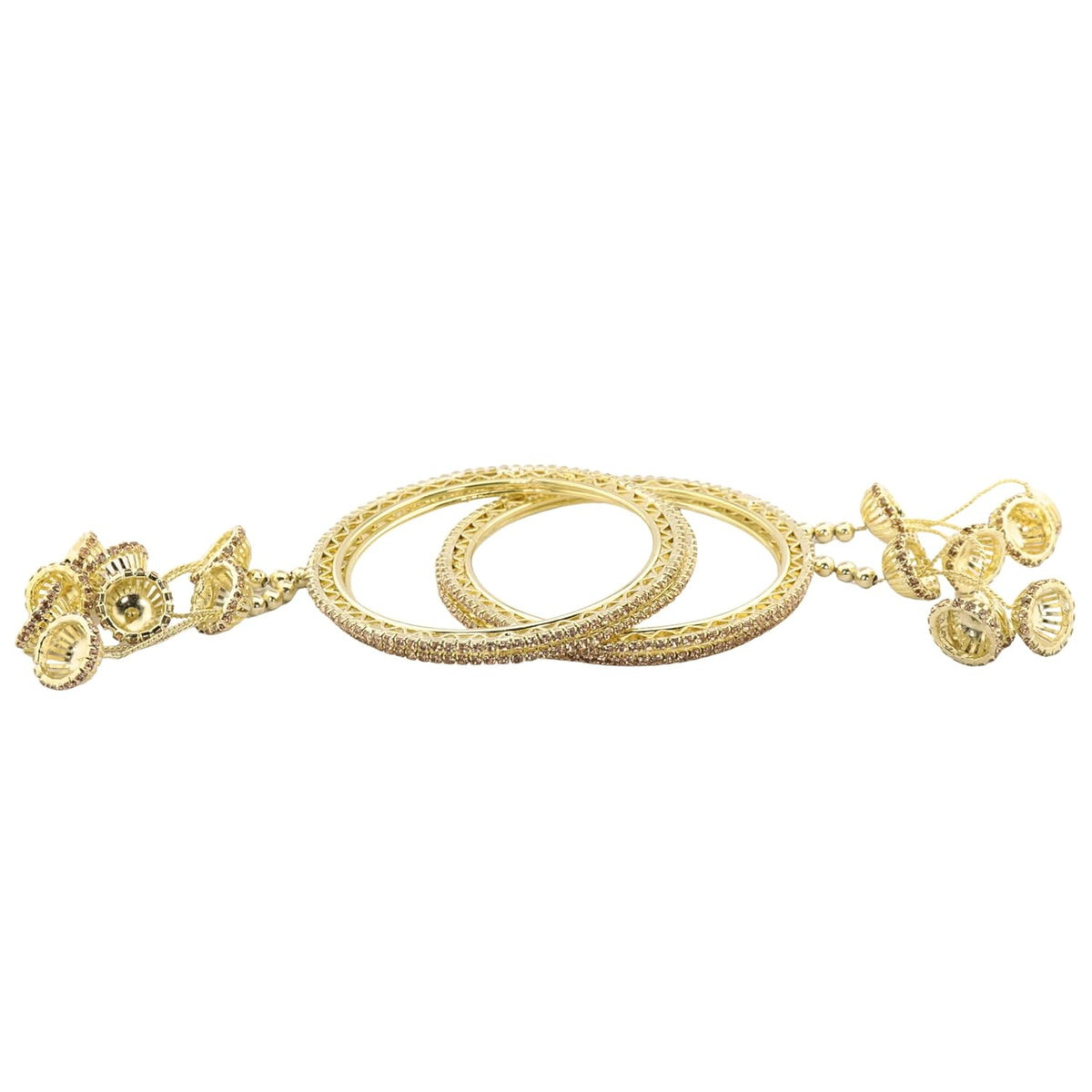 NMII Premium Alloy Metal Kada Set With Zircon Gemstone & Linked With Bell Latkan For Women & Girls | Traditional Jhumka Kalira Kada with Hangings | Wedding, Party, Festive Kaleera Bangles - Set of 4