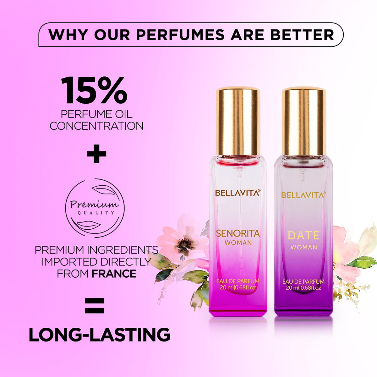 BELLAVITA Date & Senorita Woman Perfume Combo with Jasmine, Vanilla, Lotus & Musk | EDP Fragrance Scent, Pack of 2, 20 ml Each