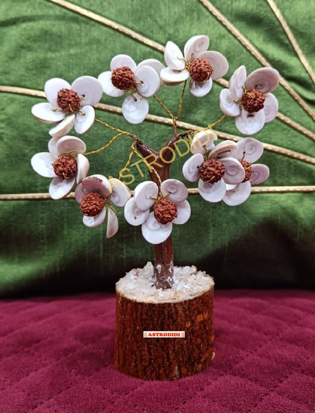 Astrodidi Gomti Chakra Stone & Rudraksha Beads Tree | Multicolour Spiritual Home Decor Gomati Stones Showpiece | Traditionally Associated with Prosperity and Good Fortune | Decorative Gift Item