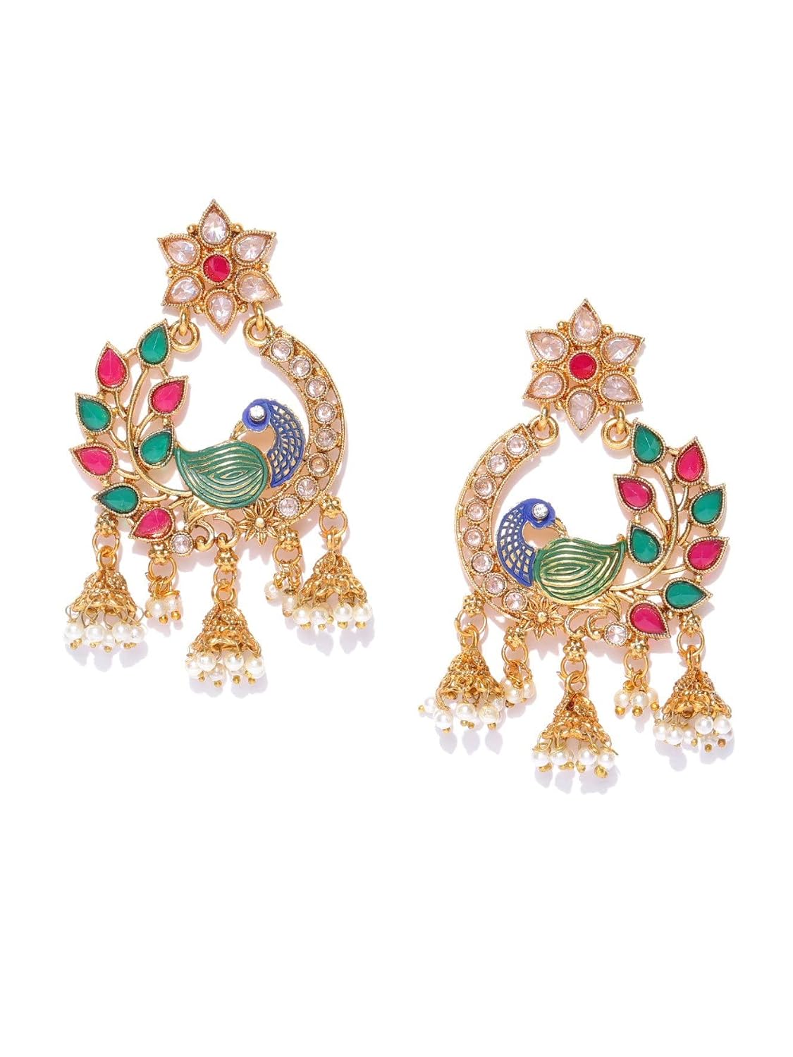 Priyaasi Gold-Plated Peacock Inspired, Meenakari Earrings in Multicolour