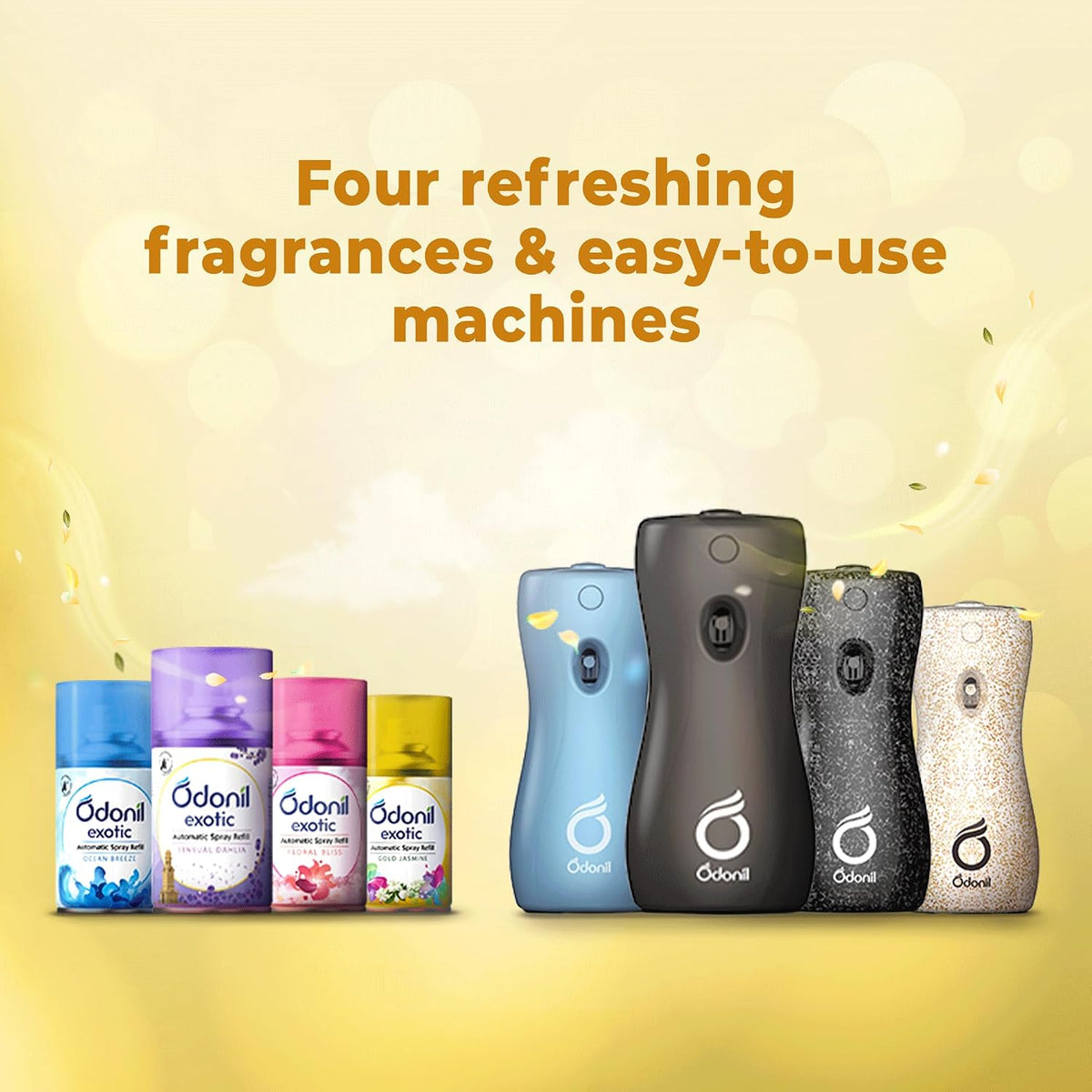 DABUR Odonil Exotic Automatic Spray - 225Ml | Gold Jasmine | 2X Long Lasting | Fits all Machines | 2200 Sprays Guaranteed | Lasts Upto 60 Days | Suitable for Washroom, Gym area, Living Room & Office