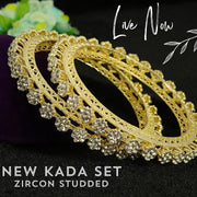 NMII Premium Gold Plated Metal American Diamond Bangles Set For Women & Girls | Pacheli Kada For Women | Traditional Golden Bangles Kada For Wedding, Party, Occasion Jewellery- Set of 2
