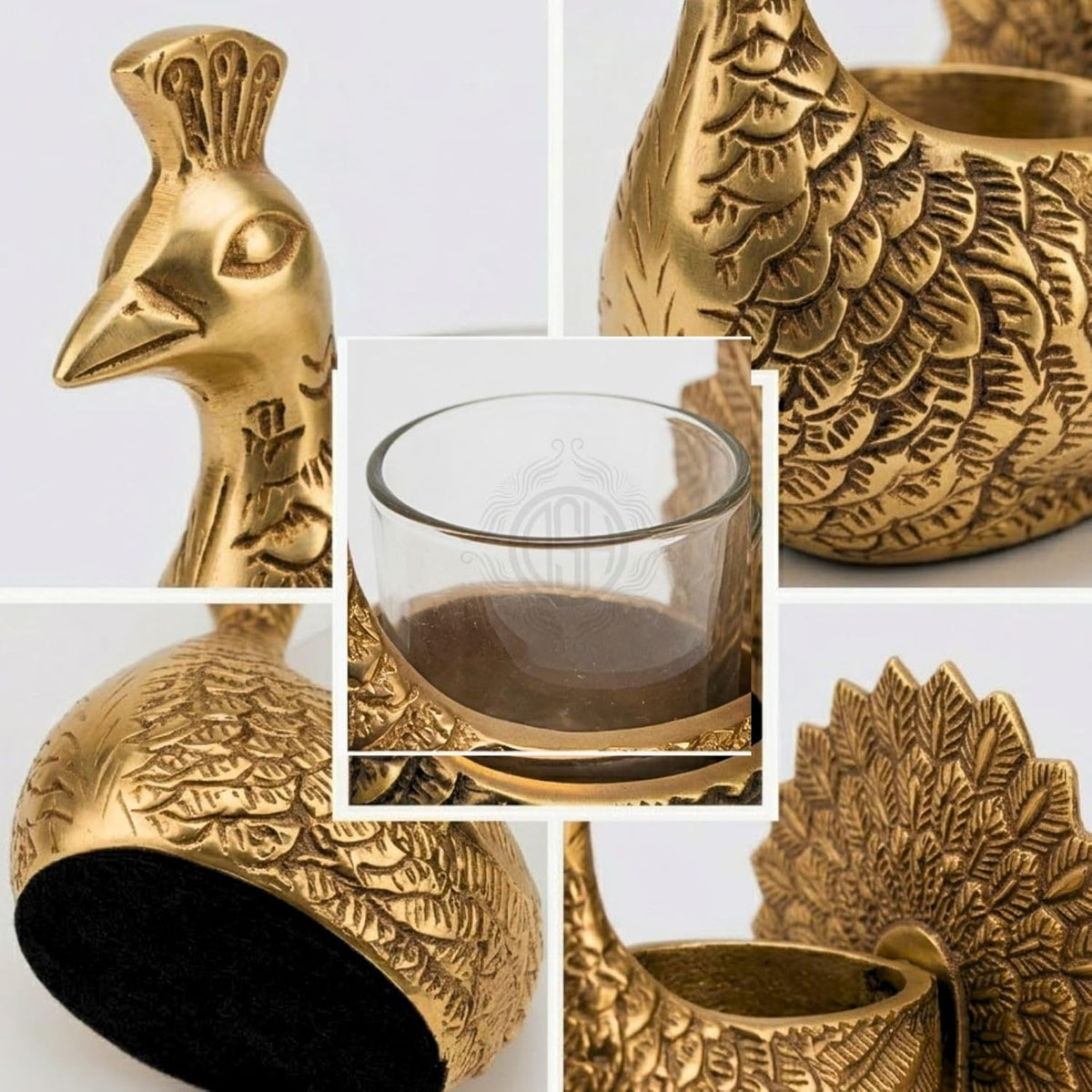 DSH Decorative Dancing Peacock Tealight Candle Holder Set of 2 with Glass Votive Antique Gold Metal Candle Stand for Home Decor, Table Centerpiece, Diwali & Gifting