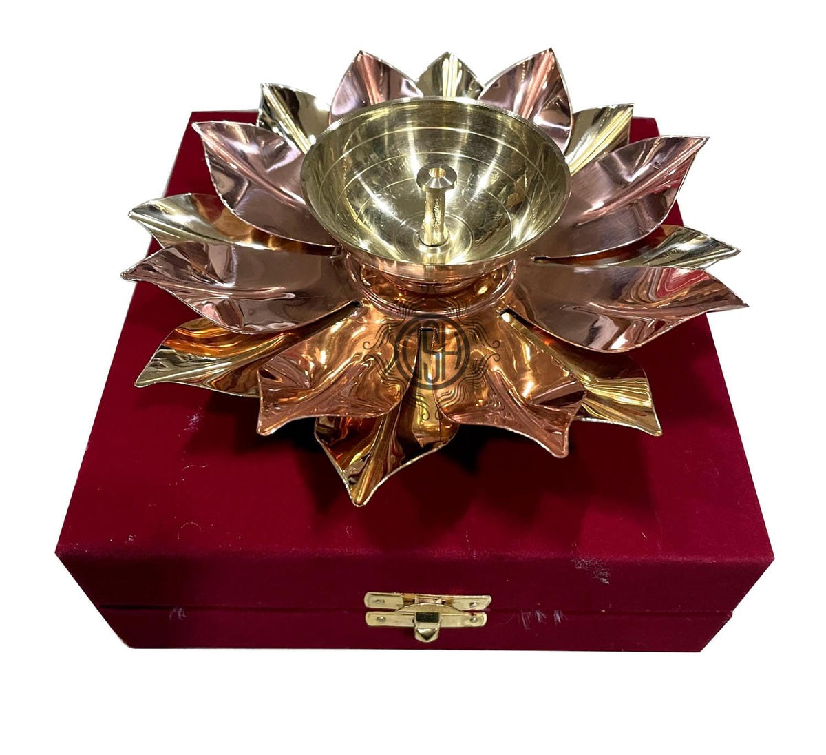 DSH Copper Brass Diya for Pooja Room Lotus Shape with Gift Box Akhand Jyot Diya Deepak for Diwali Festival Gift Item (Large)