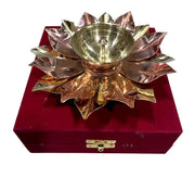DSH Copper Brass Diya for Pooja Room Lotus Shape with Gift Box Akhand Jyot Diya Deepak for Diwali Festival Gift Item (Large)