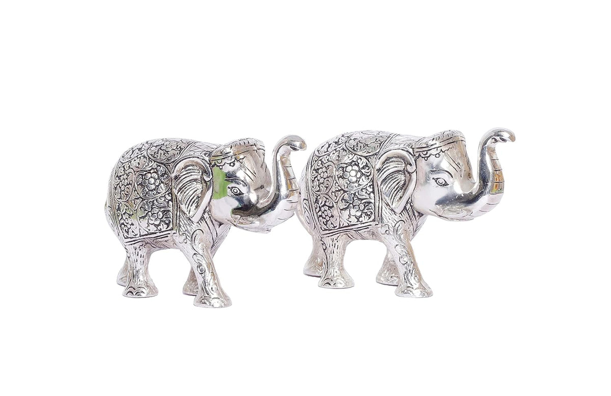 KridayKraft Elephant showpiece Figurine Small Size Statue Silver Polish 2 pcs Set for Enhance Your Home,Office Table Decorative & Gift Article,Animal Showpiece Figurines...