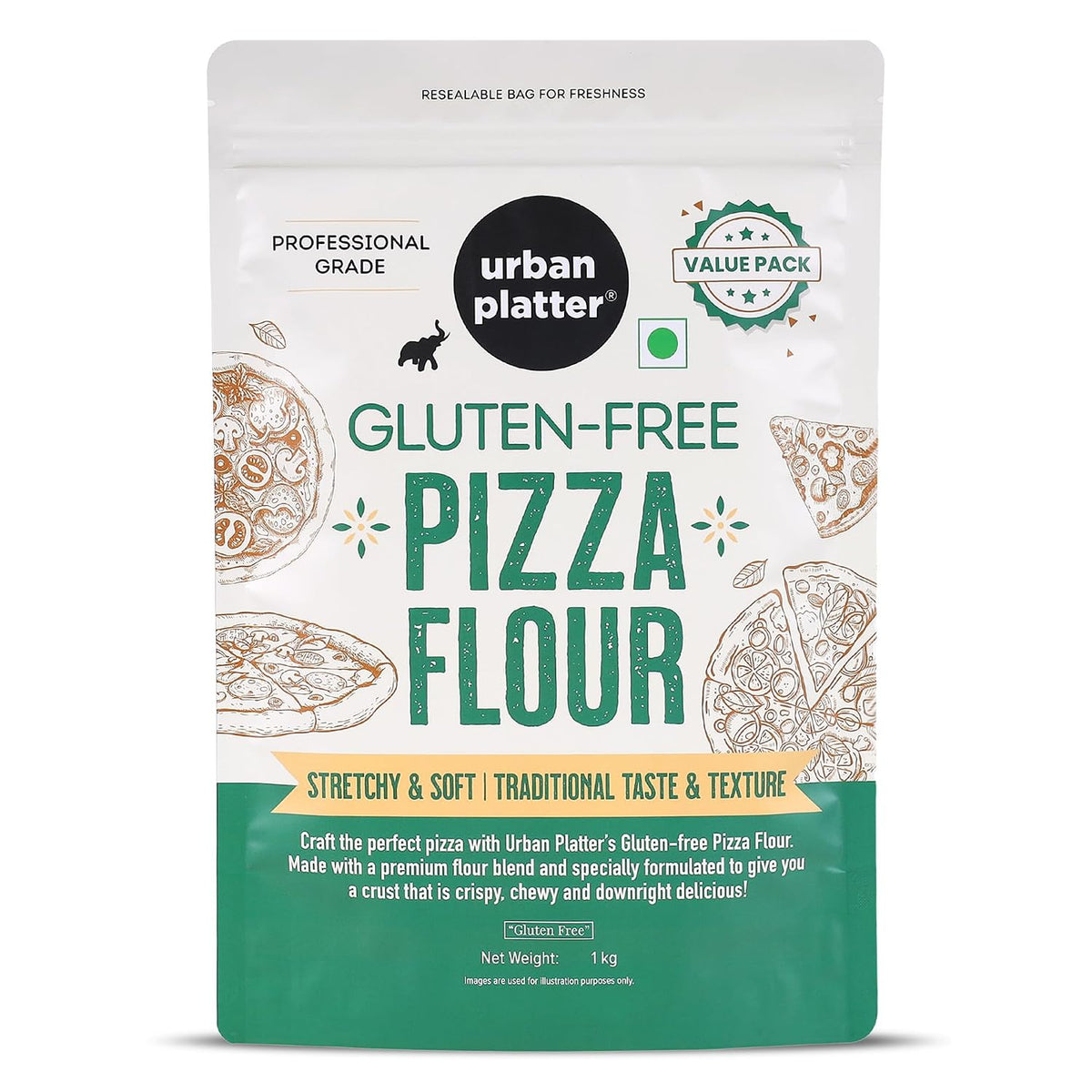 Urban Platter Gluten-Free Pizza Flour, 1kg [Professional Grade | Made with Rice, Millets & Tapioca | Soft, Stretchy Dough for Crispy & Chewy Crust]
