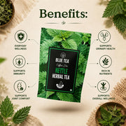 BLUE TEA - Nettle Tea - 30 Tea Bags - Plant Based | Helps With Body Detox and Digestion | UTI Support | Caffeine Free - Herbal Tea | Ziplock Pack
