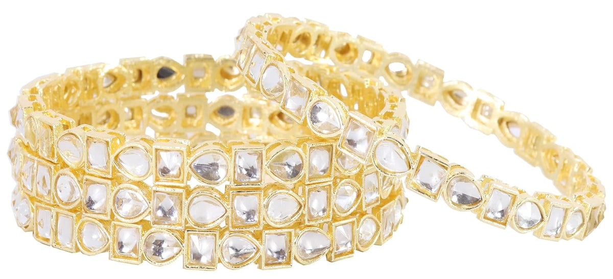 NMII Gold Plated Metal Zircon Diamond & Kundan Stone Bangles For Women & Girls | Traditional Girl's Bangles Bracelet | Premium Women's Bangles Fashion Jewellery | Wedding, Party, Festive- Set of 4