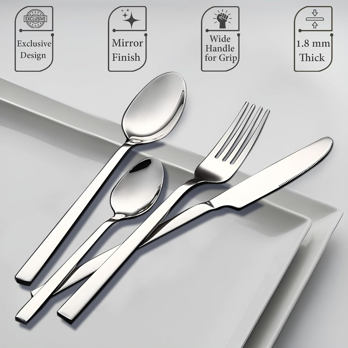 Parage Fantasy Stainless Steel Cutlery Set - Set of 25 (Contains: 6 Table Spoons, 6 Tea Spoons, 6 Forks, 6 Knives, 1 Stand), Spoon Set, Cutlery Set for Dining Table Stylish, Silver