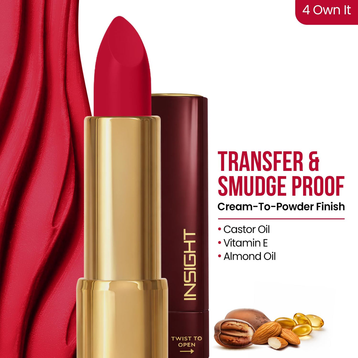 INSIGHT Cosmetics Blur Rouge Lipstick – Long Lasting | Matte Finish | Non-Transfer | Lightweight & Non-Sticky | One-Swipe Pigment (Own It) – 4.2g