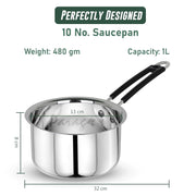 Parage 1 Pieces Stainless Steel Sauce Pan, Tea Pan, Milk Pan Heavy Gauge, 1 LTR with Heat-Resistant Wire Handle Induction & Gas Stove Friendly (Silver)
