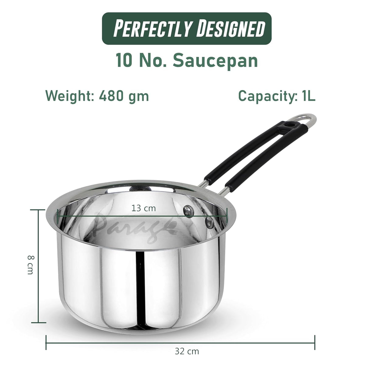 Parage 1 Pieces Stainless Steel Sauce Pan, Tea Pan, Milk Pan Heavy Gauge, 1 LTR with Heat-Resistant Wire Handle Induction & Gas Stove Friendly (Silver)