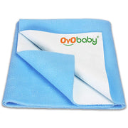 OYO BABY Extra Absorbent Waterproof Baby Dry Sheet | Double Bed Large 200×140 cm | Soft, Breathable, Quick-Drying Mattress Protector | Durable, Reusable - Blue
