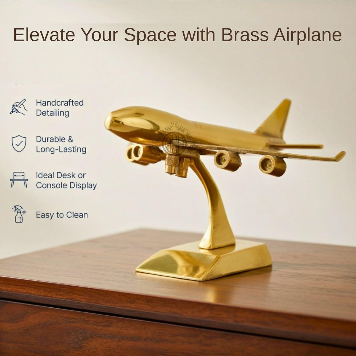 DSH Brass Jet Plane On Stand Table Top Decorative Showpiece for Home Decor & Office Table and Gifting. (Gold)