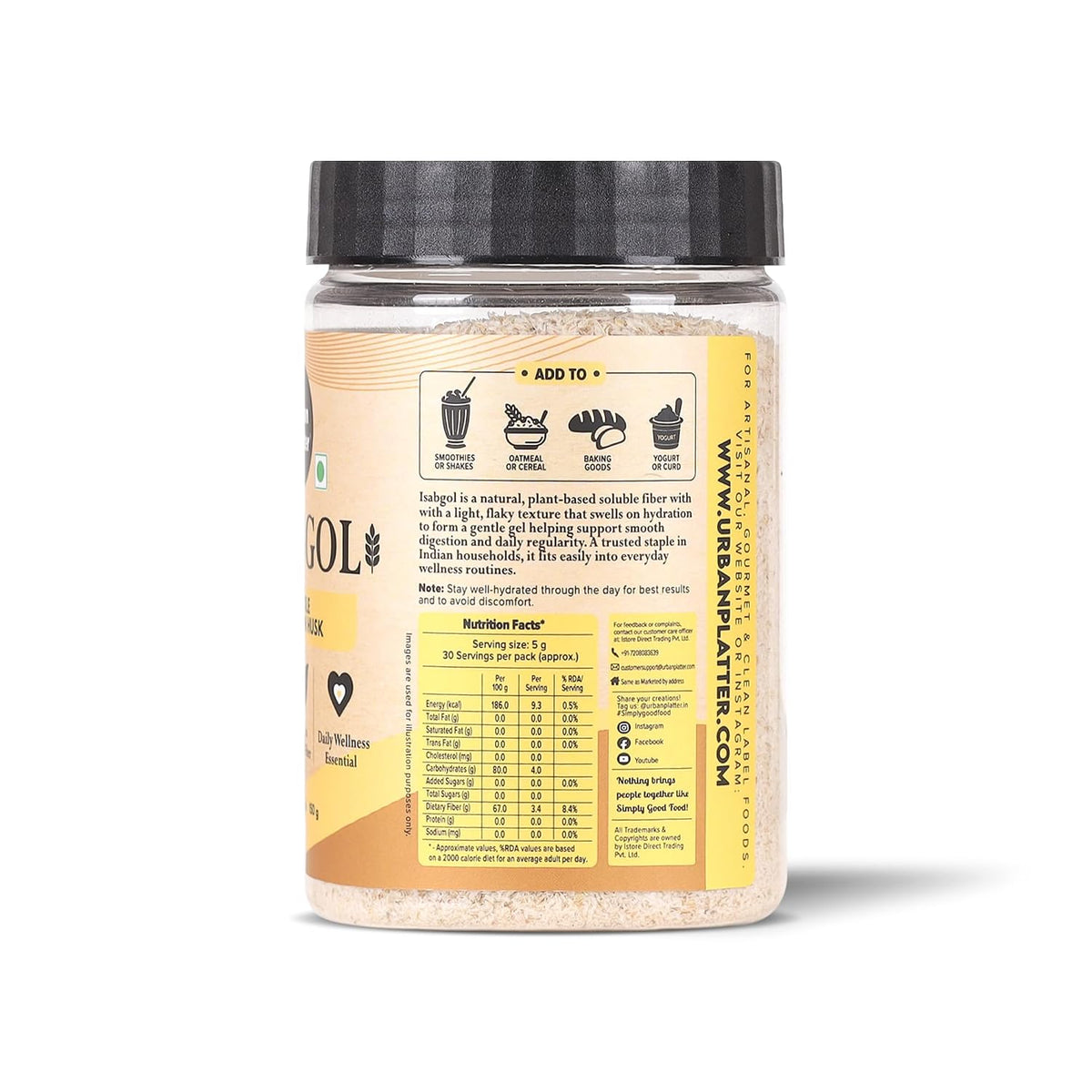 Urban Platter Isabgol, 150g (Whole Psyllium Husk, Rich in Dietary Fiber, Supports Digestive Health, Nature's Soluble Fiber)