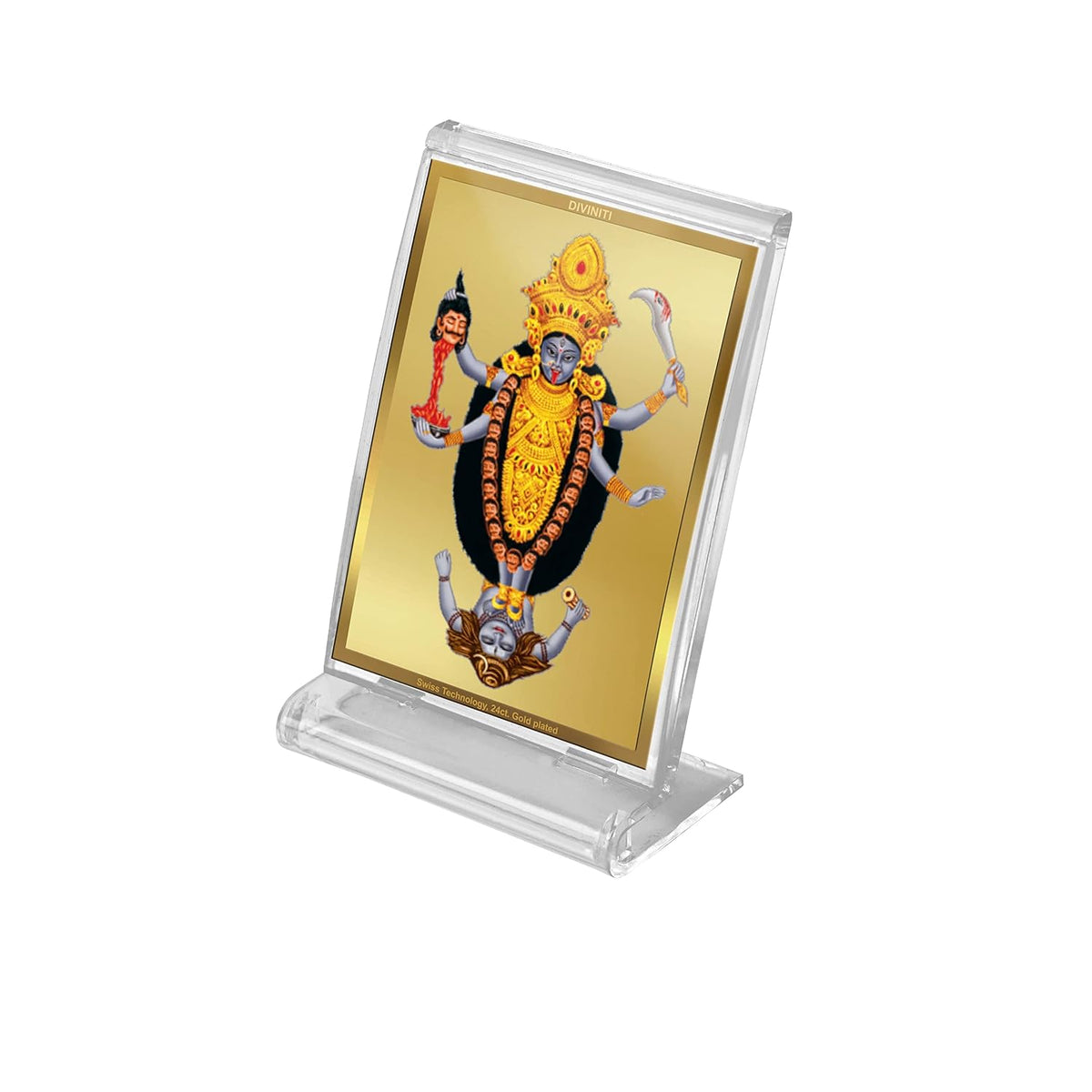 DIVINITI 24K Gold Plated Religious Car Dashboard Frame | Premium God Idol Frame for Car, Home Mandir & Office Table | Spiritual Gift, Decorative Showpiece | Maa Kali