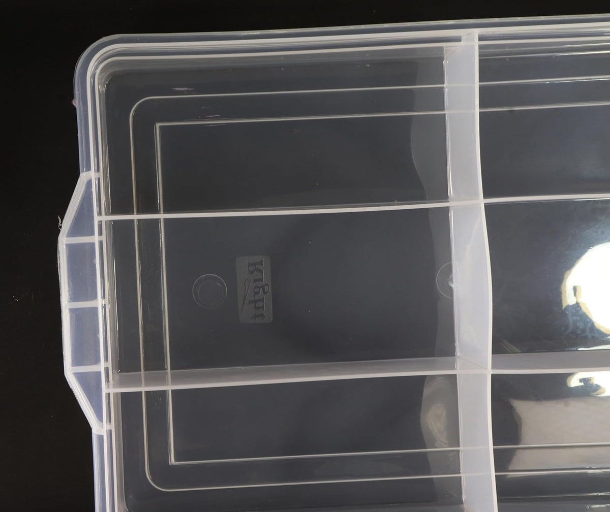 NMII Multipurpose Plastic Storage Box with Partitions | Transparent Organizer with Secure Lid | Ideal for Stationery, Craft Supplies, Tools, and Jewellery, Accessories | Lightweight-(6 Partitions)