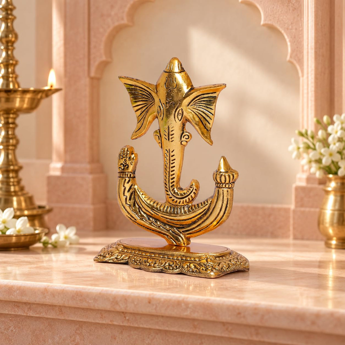 KridayKraft Ganesha Idol, Gold Colour Ganpati Murti for Home Mandir, Pooja Room and Office Décor, Diwali and Housewarming Gift.