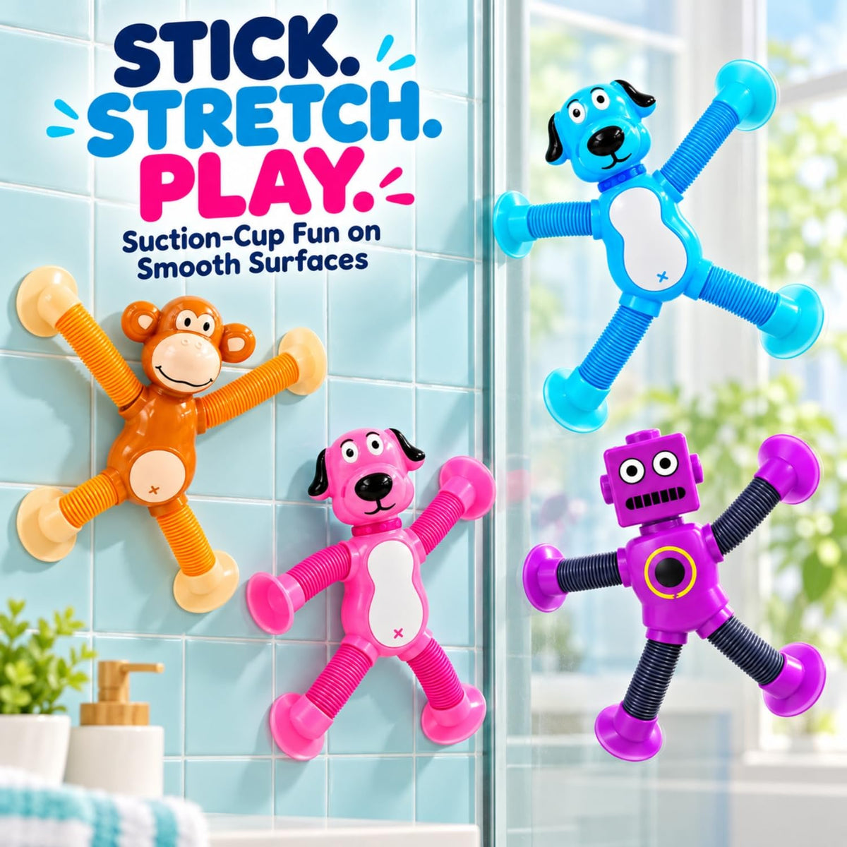 Toy Imagine Flexible Suction Cup Robot Toy for Kids Bendable Stretchable Pop Tube Arms & Legs Creative Sensory Fidget Toy with Suction Feet Fun Pretend Play & Activity Toy for Boys & Girls