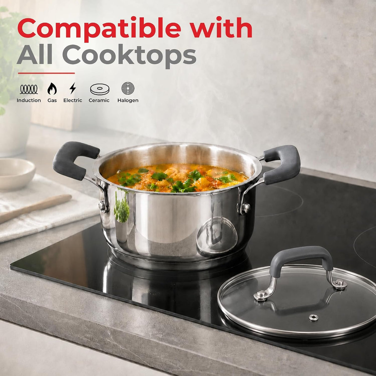 Vinod Tivoli Stainless Steel Saucepot with Glass Lid - 20 cm