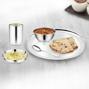 Parage 3 Pieces Stainless Steel 12 inch Heavy Gauge Raj Bhog Plate Set/Dinner Set/Thali Set/Kitchenware for Home & Restaurants/Family Use, Silver