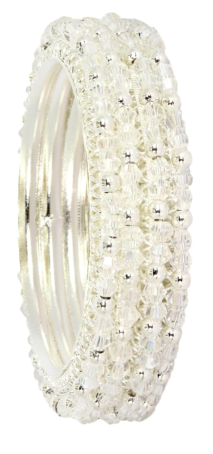 NMII Alloy Metal with White Pearls & Golden Balls Designer Bangles Set For Women & Girls | Kada Set For Women | Traditional Women's Bangles For Wedding, Party, Festive, Occasion Wear- Set of 4