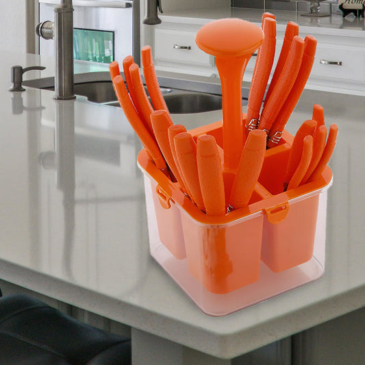 Parage 25 Pieces Camry Premium Stainless Steel Cutlery Set with Storage Box | Spoons Set |Home & Kitchen and Dining Tableware| Spoon Stand for Dining Table Fancy, (Set of 25, Orange)