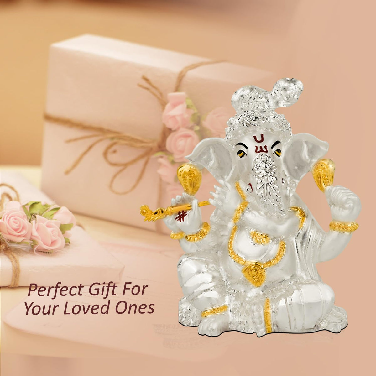 DIVINITI Ganesha Idol for Home Decor Showpiece|999 Silver Plated Statue of Ganesha |GaneshJi Murti for Puja Room, Festival Gift|Lord Ganesh Figurine for Peace & Positivity (11 X 6.5 CM)