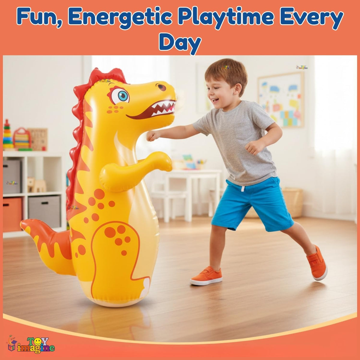 Toy Imagine Inflatable Dinosaur Punching Bag for Kids - 97 cm Tall Bounce Back Action Toy, Leak-Proof Water Base for Stability, Fun Indoor & Outdoor Play