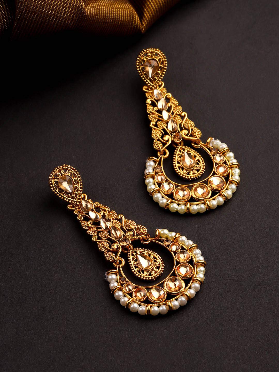 Priyaasi Gold-Plated Kundan and Pearls Studded Drop Earrings