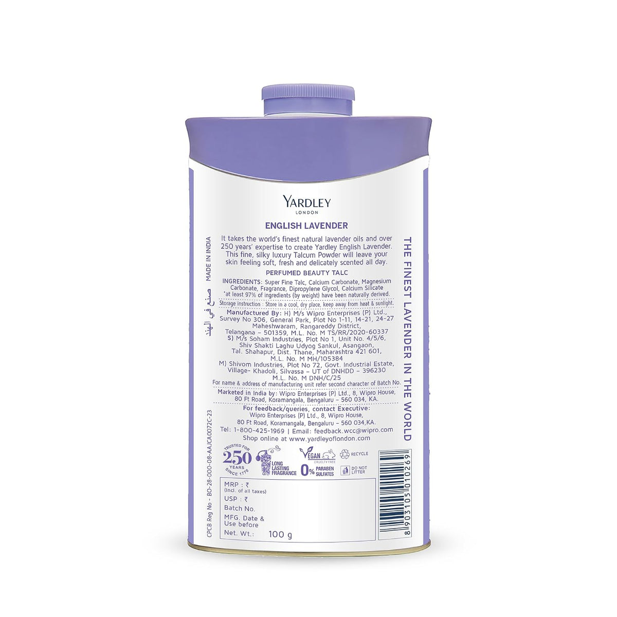 Yardley London English Lavender Perfumed Beauty Talc For Fragrant Glow|100g