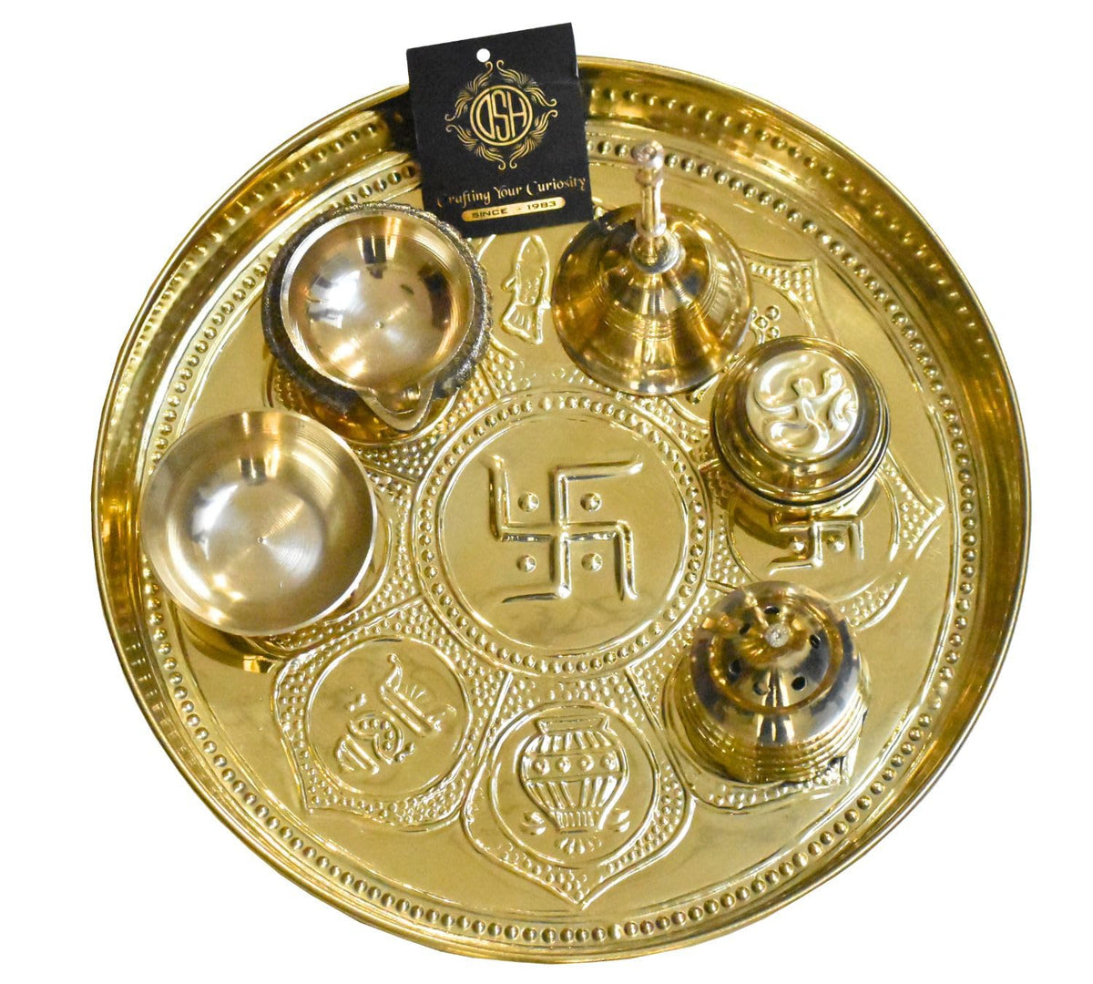 DSH Brass Puja Thali Set For Mandir Diwali Pooja, Religious Occasions Spiritual Home Office Wedding Return Gift Items.